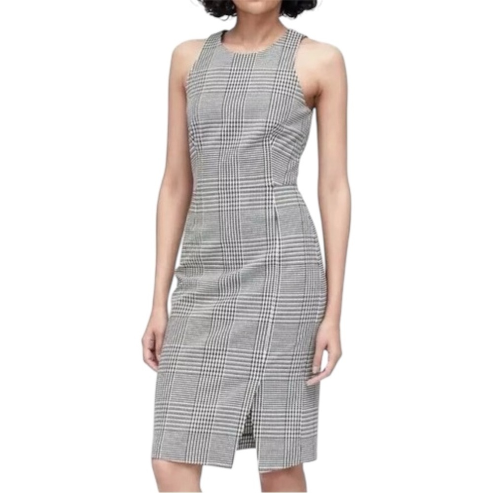 Banana Republic Plaid Houndstooth Fitted Sheath Midi Dress